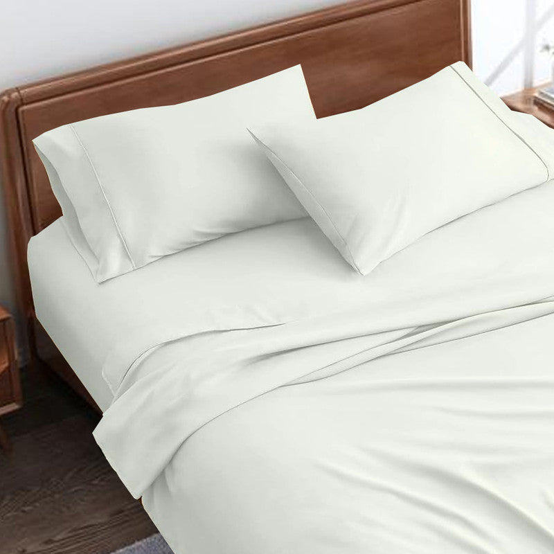 Soft & Breathable Microfiber Flat Bedsheet (Chadar) with 2 Pillow Cases | Fade Resistant & Wrinkle-Free (Ivory)