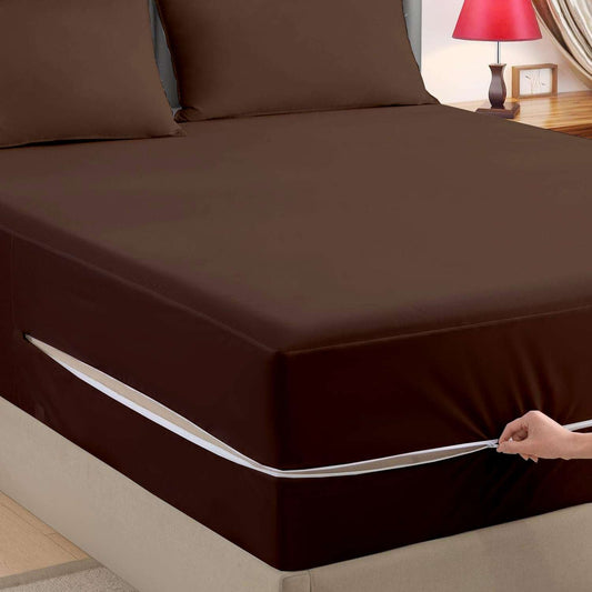 Zipper Fitted Sheet | Super Soft Microfiber | Wrinkle, Fade & Stain Resistant | Hypoallergenic Hotel Luxury Bedding | 1 Piece Only (Chocolate)