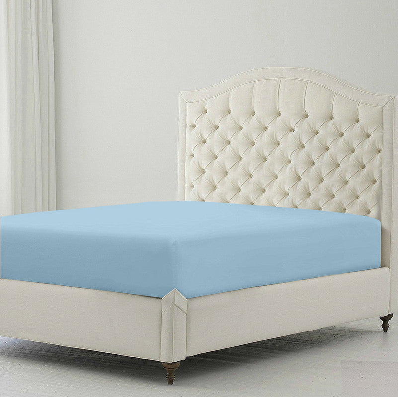 Premium 100% Giza Cotton Fitted Bedsheet | Soft & Cooling Luxury Hotel Sheet | 10-Inch Deep Pocket, All-Round Elastic (Light Blue)