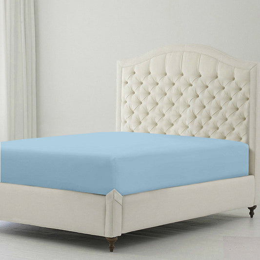 Premium 100% Giza Cotton Fitted Bedsheet | Soft & Cooling Luxury Hotel Sheet | 10-Inch Deep Pocket, All-Round Elastic (Light Blue)