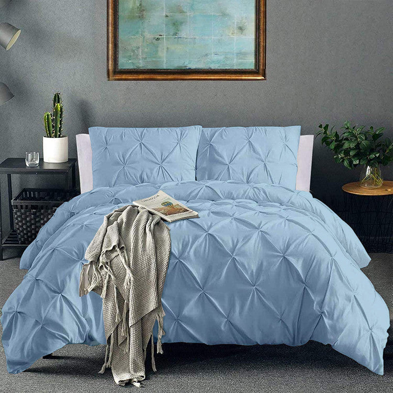 Luxurious Down Alternative Pinch Pleated Comforter | All-Season Warmth | 1 PC Comforter Set | 100% Microfiber Cover | Down Fiber Duvet Insert | Light Blue
