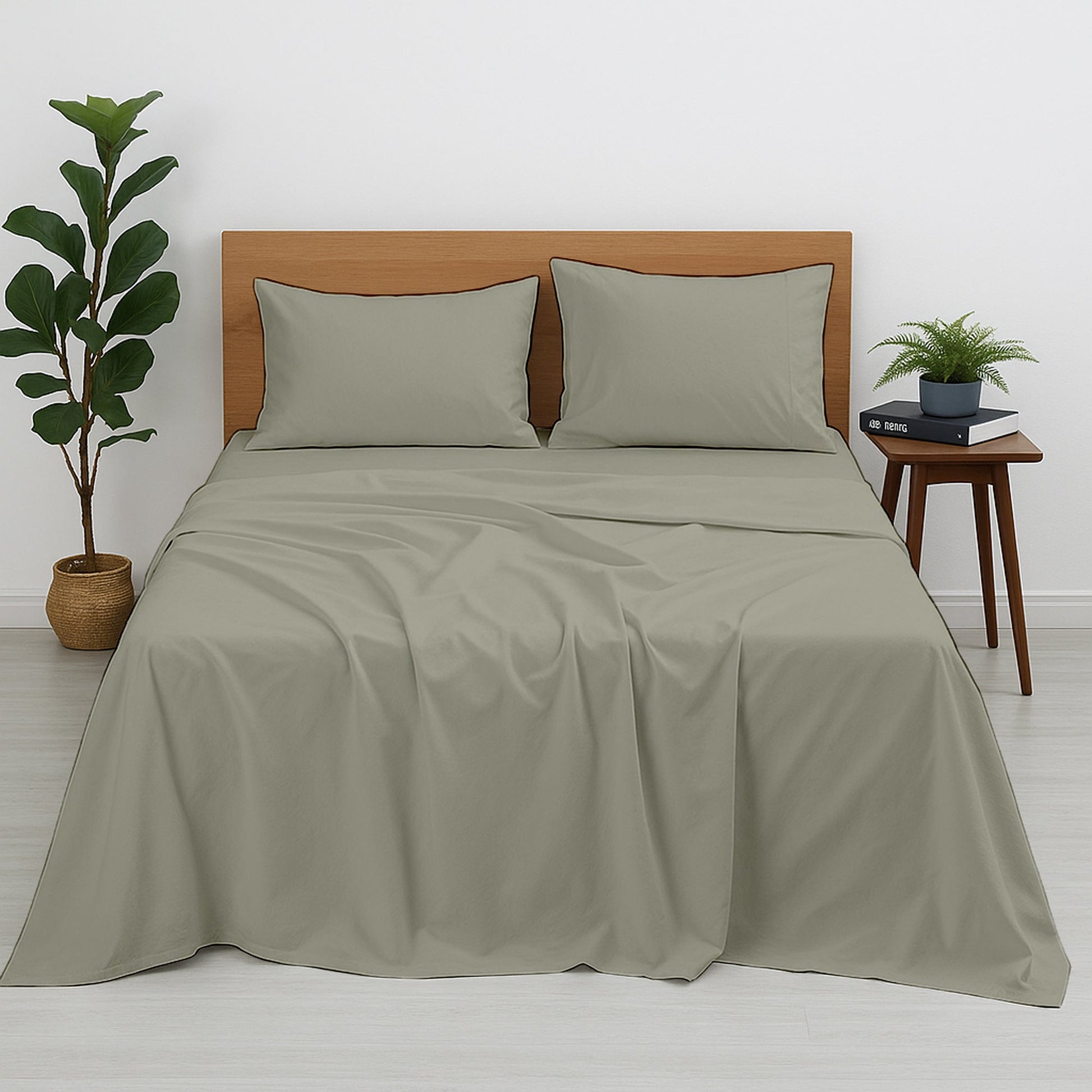 Premium 100% Cotton 4-Piece Bed Sheet Set | 400 TC | Flat Sheet, Elastic Fitted Sheet & 2 Pillow Covers | 10-Inch Deep Pocket (Light Grey)