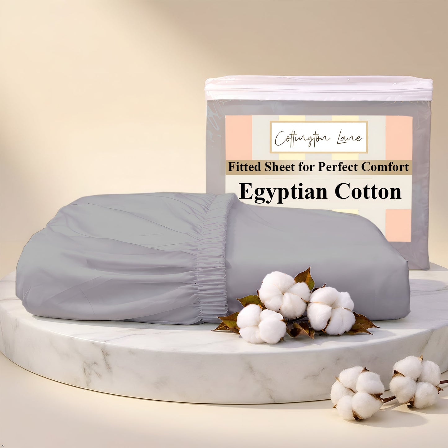 Premium 100% Cotton Fitted Bedsheet | Soft & Cooling Hotel-Quality Sheet | 10-Inch Deep Pocket, All-Round Elastic (Light Grey)