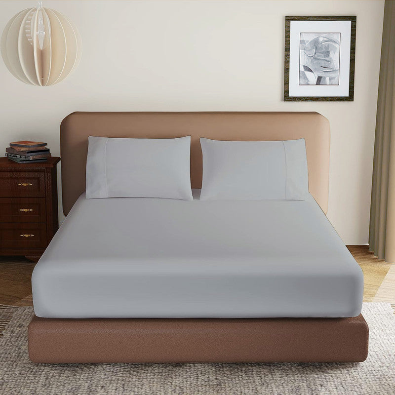 Luxury Microfiber All Round Elastic Fitted Bedsheets with 2 Pillow Covers | 10 Inch Deep Pocket Wrinkle, Fade, Stain Resistant (Light Grey)