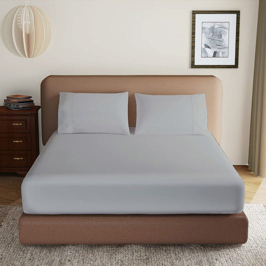 Luxury Microfiber All Round Elastic Fitted Bedsheets with 2 Pillow Covers | 10 Inch Deep Pocket Wrinkle, Fade, Stain Resistant (Light Grey)