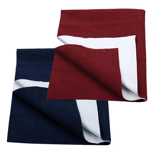 Baby Dry Sheet – Extra Absorbent, Quick Dry, Anti-Pilling Fleece | Reusable Cotton Bed Protector | Large 100×140 cm - Maroon/Navy Blue