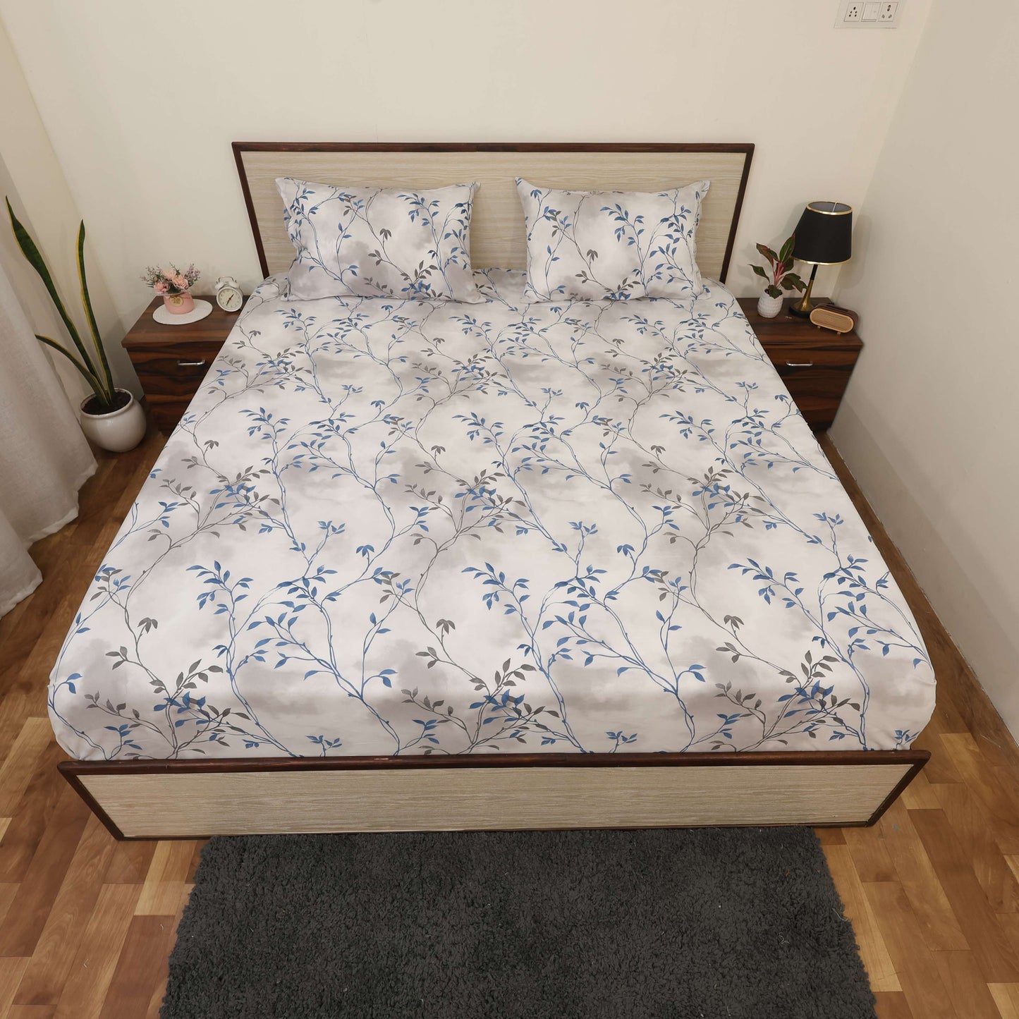 Super Soft Microfiber Fitted Bedsheet | All-Round Elastic | 10-Inch Deep Pocket | Fade, Stain & Wrinkle Resistant | 2 Pillow Covers (Neutral Nature Print)