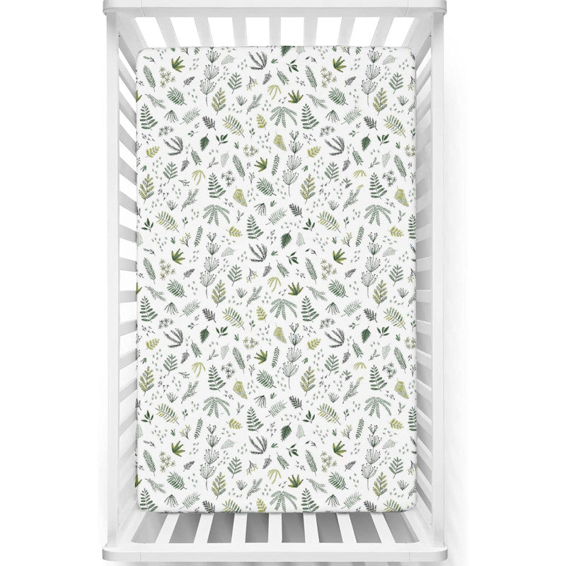 Fitted Cot Crib Sheet | Microfiber Bed Sheets for Newborn Baby Crib Mattress | Deep Pocket All Round Elastic Fitted Crib Sheet for Baby (Leafy Tranquil)