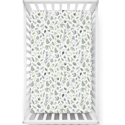 Fitted Cot Crib Sheet | Microfiber Bed Sheets for Newborn Baby Crib Mattress | Deep Pocket All Round Elastic Fitted Crib Sheet for Baby (Leafy Tranquil)