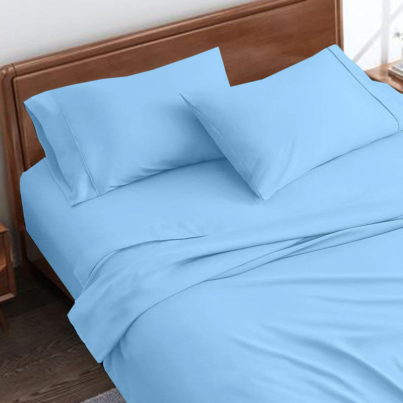 Soft & Breathable Microfiber Flat Bedsheet (Chadar) with 2 Pillow Cases | Fade Resistant & Wrinkle-Free (Light Blue)
