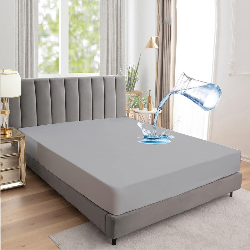 100% Waterproof Mattress Protector | Soft Terry Cotton | Elastic Fitted Bed Cover | Light Grey