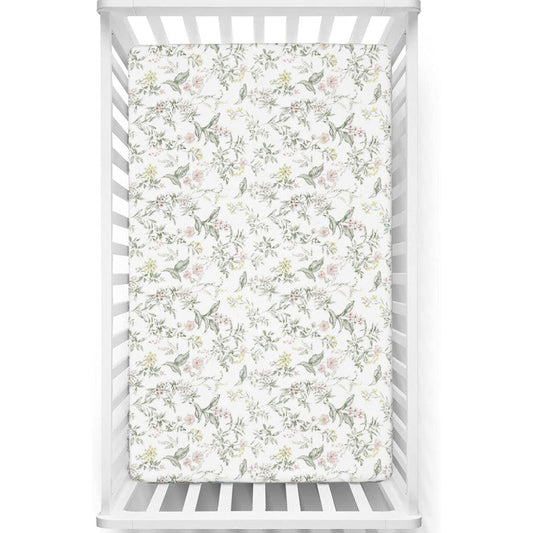 Fitted Cot Crib Sheet | Microfiber Bed Sheets for Newborn Baby Crib Mattress | Deep Pocket All Round Elastic Fitted Crib Sheet for Baby (Morning Petals)