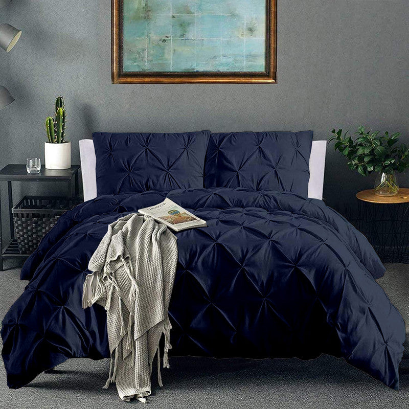Luxurious Down Alternative Pinch Pleated Comforter | All-Season Warmth | 1 PC Comforter Set | 100% Microfiber Cover | Down Fiber Duvet Insert | Navy Blue