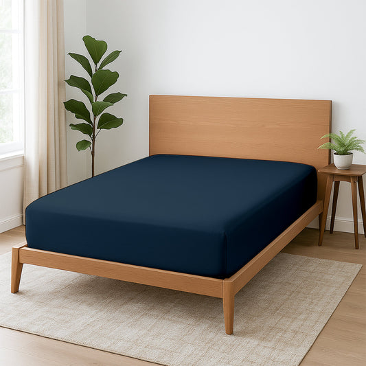 Premium Microfiber Fitted Bedsheet | 10-Inch Deep Pocket, All-Round Elastic | Wrinkle, Fade & Stain Resistant (Navy Blue)
