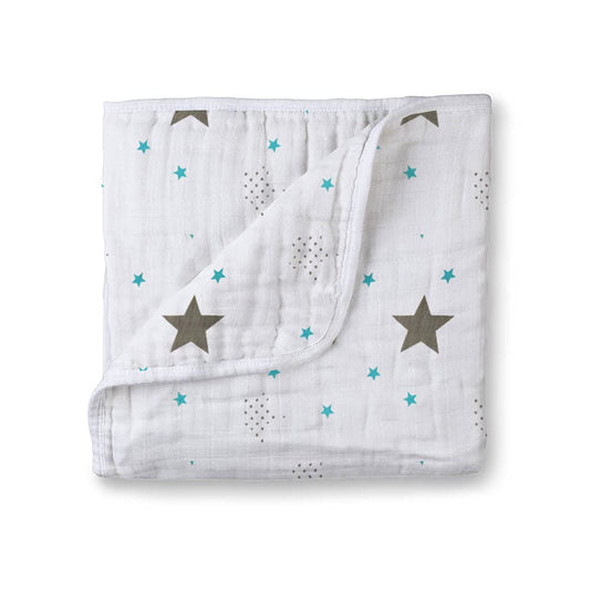 Muslin Cotton 4 Layer Baby Quilt/Dream Blanket for Newborn to 5 Years, for Girls & Boys, Lightweight Newborn Nursery & Crib Blanket, Baby Shower Gift - 45X45 Inch - Blue Star