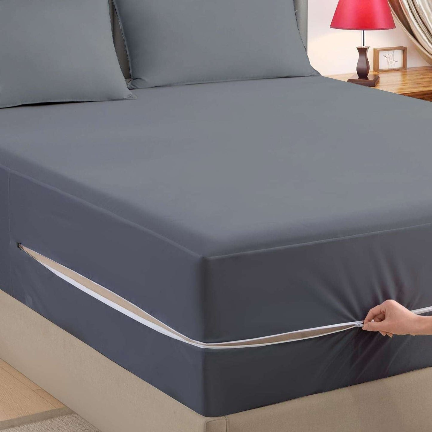 Zipper Fitted Sheet | Super Soft Microfiber | Wrinkle, Fade & Stain Resistant | Hypoallergenic Hotel Luxury Bedding | 1 Piece Only (Dark Grey)