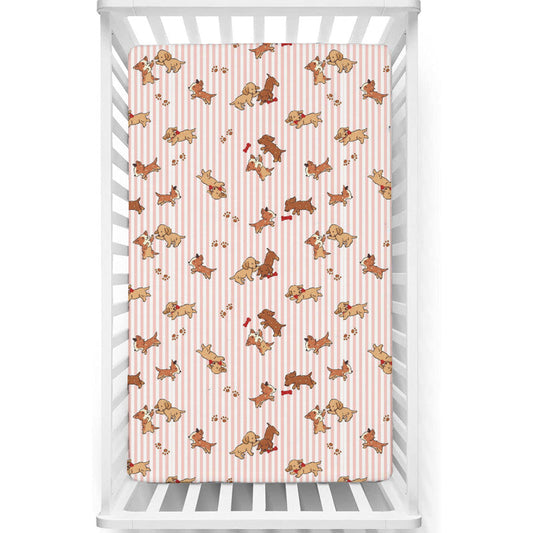 Fitted Cot Crib Sheet | Microfiber Bed Sheets for Newborn Baby Crib Mattress | Deep Pocket All Round Elastic Fitted Crib Sheet for Baby (Puppy-Love)