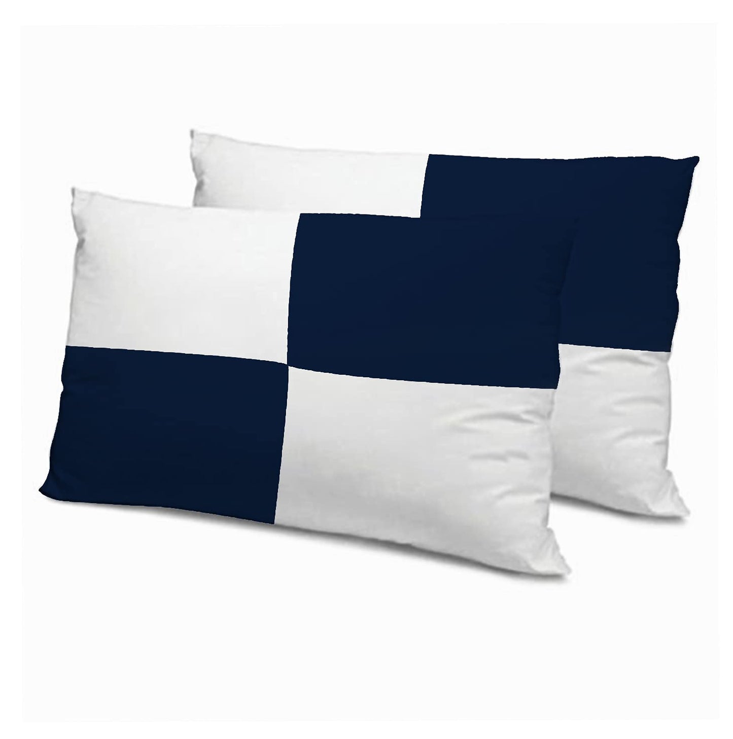 Microfiber Filled Bed Pillows for Sleeping | Takiya Combo Set of 2 for Bed Room | Super Soft Pillow Fillers for Back, Side, and Stomach Sleepers, Navy Blue Checks