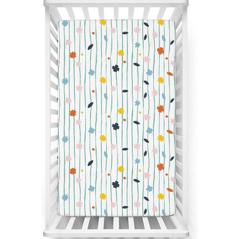 Fitted Cot Crib Sheet | Microfiber Bed Sheets for Newborn Baby Crib Mattress | Deep Pocket All Round Elastic Fitted Crib Sheet for Baby (Ray of Flowers)