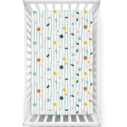 Fitted Cot Crib Sheet | Microfiber Bed Sheets for Newborn Baby Crib Mattress | Deep Pocket All Round Elastic Fitted Crib Sheet for Baby (Ray of Flowers)