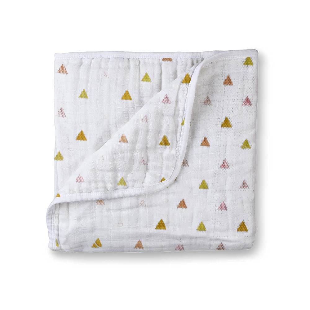Muslin Cotton 4-Layer Baby Quilt / Dream Blanket | Lightweight Nursery & Crib Blanket for Newborn to 5 Years | For Boys & Girls | 45 x 45 Inch | Baby Shower Gift | Multi Triangle