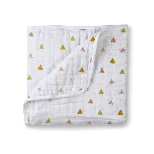 Muslin Cotton 4-Layer Baby Quilt / Dream Blanket | Lightweight Nursery & Crib Blanket for Newborn to 5 Years | For Boys & Girls | 45 x 45 Inch | Baby Shower Gift | Multi Triangle