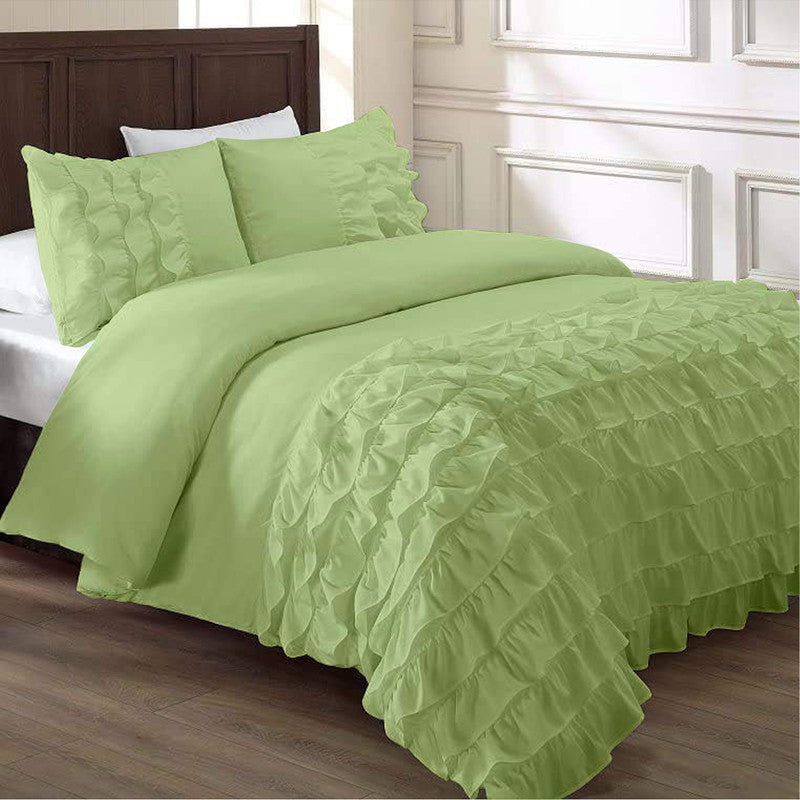 Cotton Waterfall Duvet Cover Set | Silky Soft Sateen Weave | Breathable Long Staple Cotton Bedding with Zipper Closure | 3-Piece Set (1 Duvet Cover + 2 Pillowcases) Sage