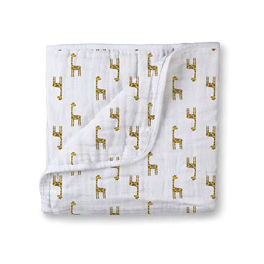 Muslin Cotton 4-Layer Baby Quilt / Dream Blanket | Lightweight Nursery & Crib Blanket for Newborn to 5 Years | For Boys & Girls | 45 x 45 Inch | Baby Shower Gift | Giraffe