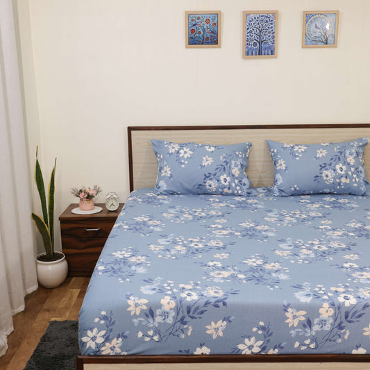 Super Soft Microfiber Fitted Bedsheet | All-Round Elastic | 10-Inch Deep Pocket | Fade, Stain & Wrinkle Resistant | 2 Pillow Covers (Mini Tiny Floral Print)
