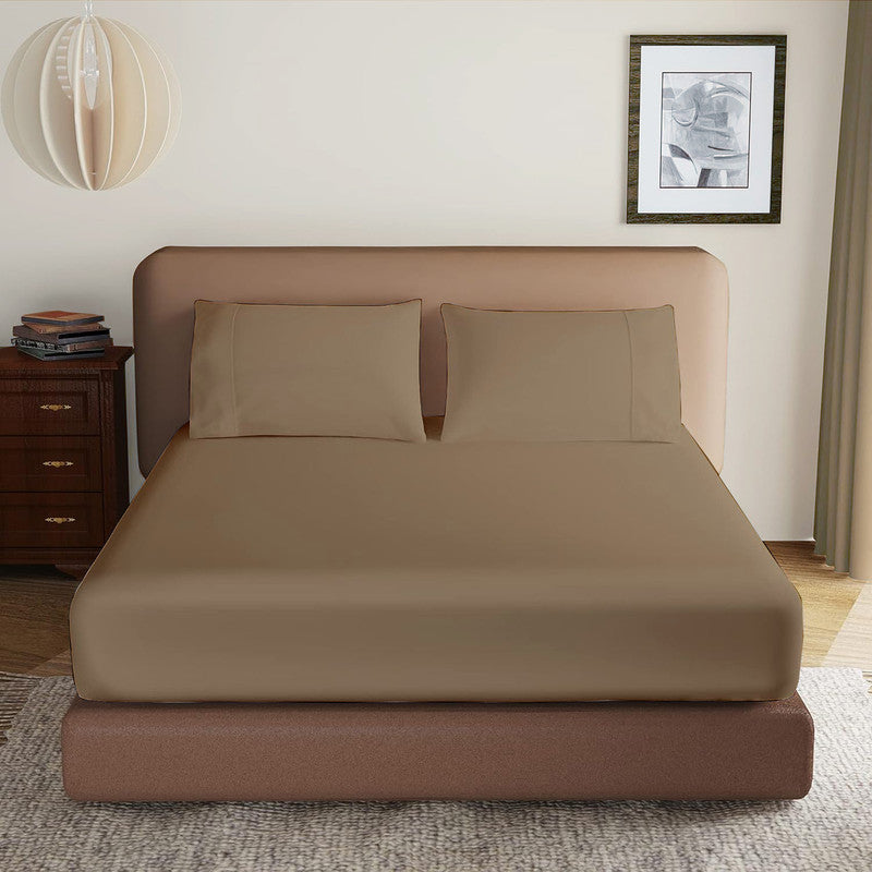 Luxury Microfiber All Round Elastic Fitted Bedsheets with 2 Pillow Covers | 10 Inch Deep Pocket Wrinkle, Fade, Stain Resistant (Taupe)