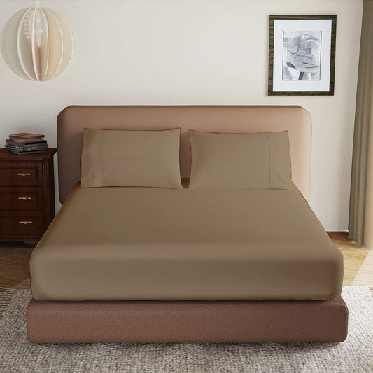 Luxury Microfiber All Round Elastic Fitted Bedsheets with 2 Pillow Covers | 10 Inch Deep Pocket Wrinkle, Fade, Stain Resistant (Taupe)