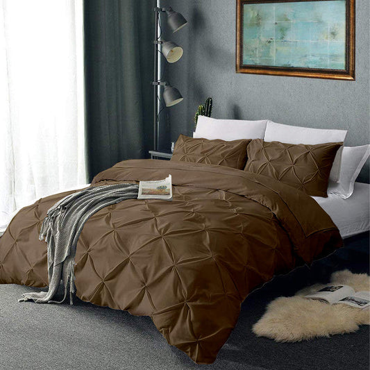 Cotton Pinch Pleated Duvet Cover Set | Silky Soft Sateen Weave | Breathable Long Staple Cotton Bedding with Zipper Closure | 3-Piece Set (1 Duvet Cover + 2 Pillowcases) Taupe