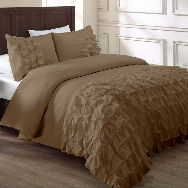 Cotton Waterfall Duvet Cover Set | Silky Soft Sateen Weave | Breathable Long Staple Cotton Bedding with Zipper Closure | 3-Piece Set (1 Duvet Cover + 2 Pillowcases) Taupe