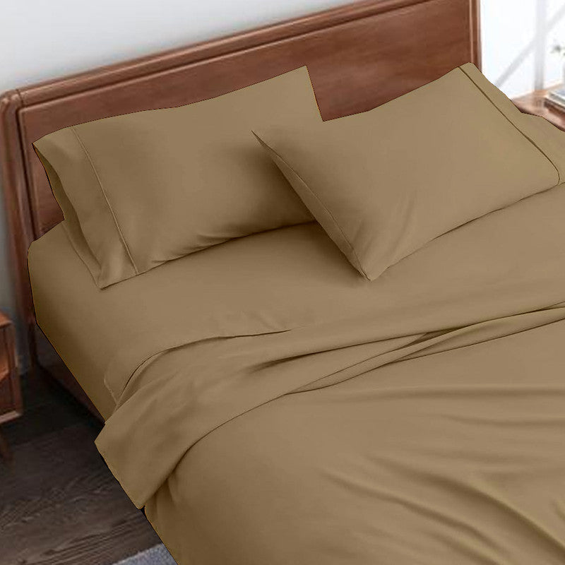3 Piece Premium Sheets - 100% Certified Giza Egyptian Cotton Sheets - Soft & Cooling Luxury Hotel Sheets - 1 Flat Sheet and 2 Pillowcases - Taupe