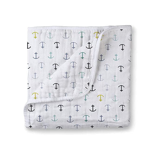 Muslin Cotton 4 Layer Baby Quilt/Dream Blanket for Newborn to 5 Years, for Girls & Boys, Lightweight Newborn Nursery & Crib Blanket, Baby Shower Gift - 45X45 Inch - Anchor