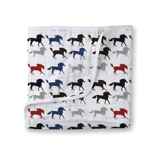 Muslin Cotton 4-Layer Baby Quilt / Dream Blanket | Lightweight Nursery & Crib Blanket for Newborn to 5 Years | For Boys & Girls | 45 x 45 Inch | Baby Shower Gift | Horse