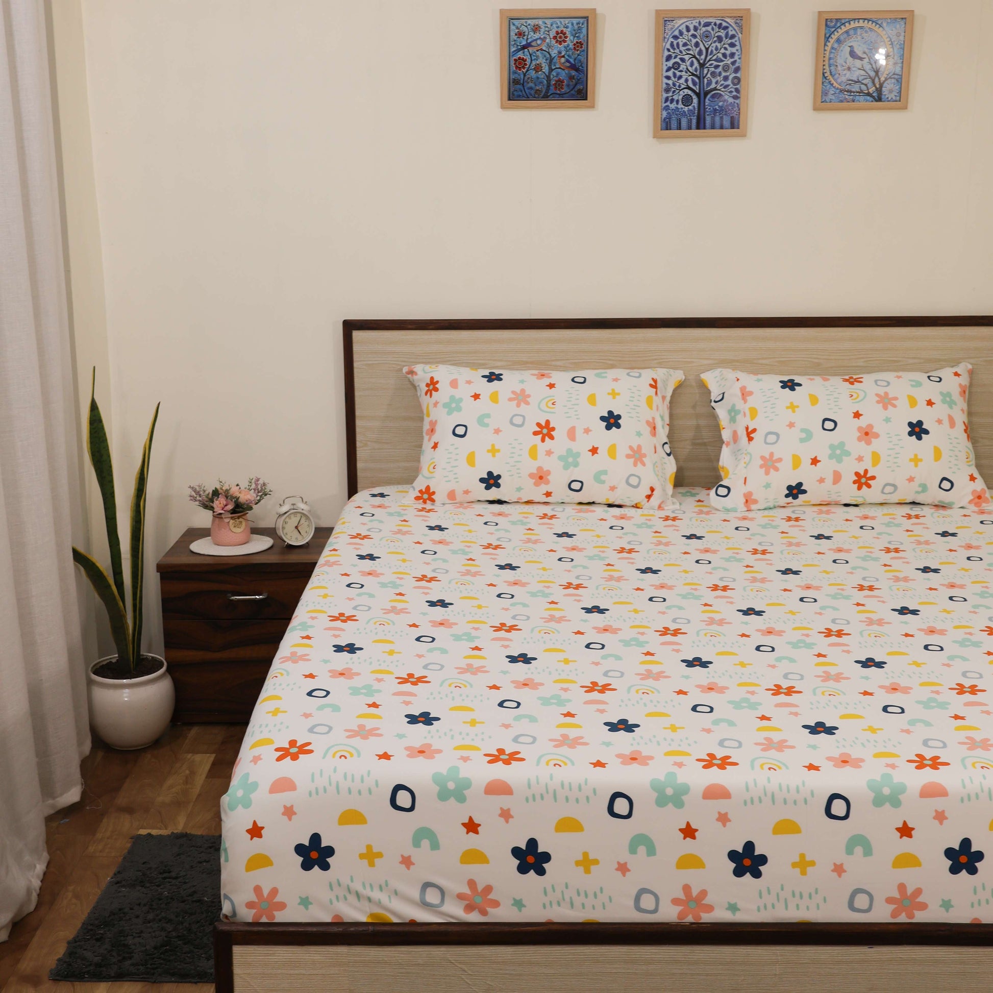Premium Printed Microfiber All Round Elastic Fitted Bedsheet only| 10 Inch Deep Pocket | Wrinkel Free Bed Cover (Rainbow Splash Print)