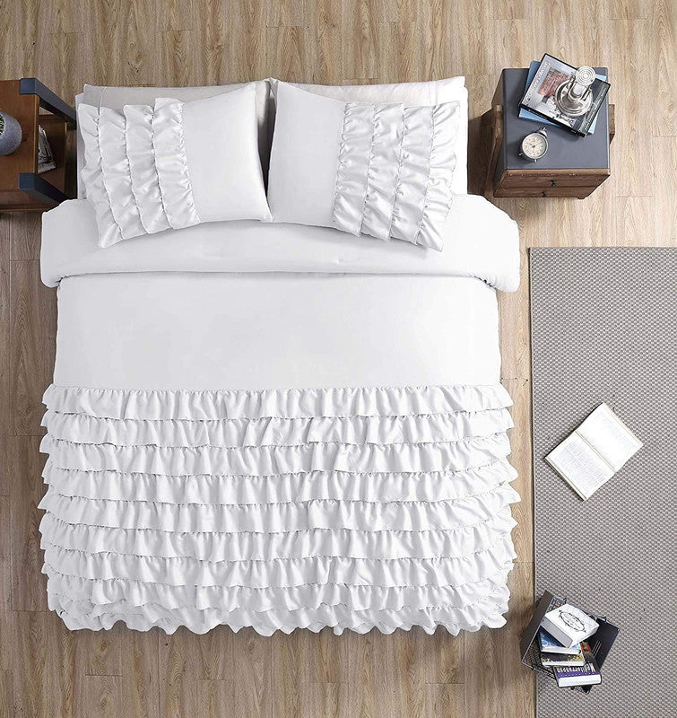 Cotton Waterfall Duvet Cover Set | Silky Soft Sateen Weave | Breathable Long Staple Cotton Bedding with Zipper Closure | 3-Piece Set (1 Duvet Cover + 2 Pillowcases) White