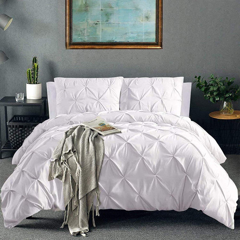 Luxurious Down Alternative Pinch Pleated Comforter | All-Season Warmth | 1 PC Comforter Set | 100% Microfiber Cover | Down Fiber Duvet Insert | White