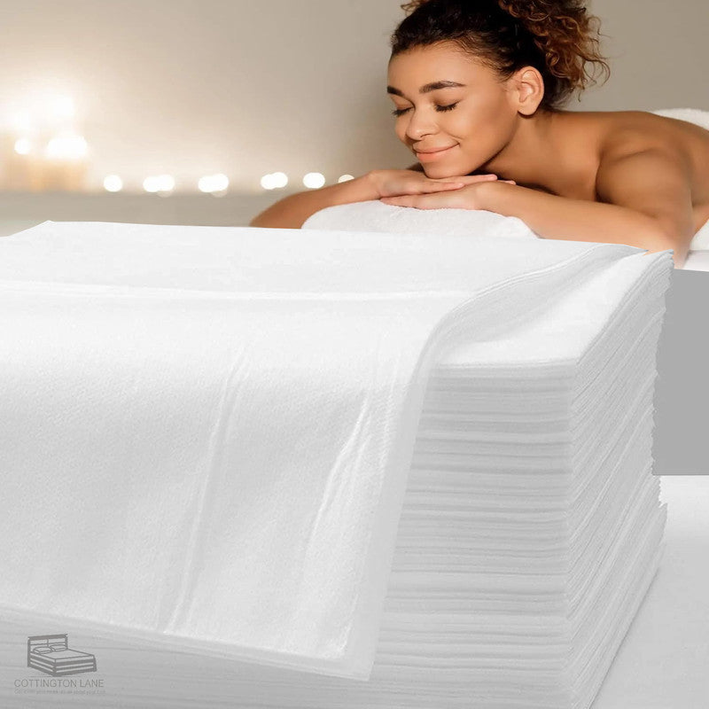 Disposable Massage Table Sheets | Non Woven | Breathable Bed Cover for SPA, Salon, Beauty & Tattoo Use, White