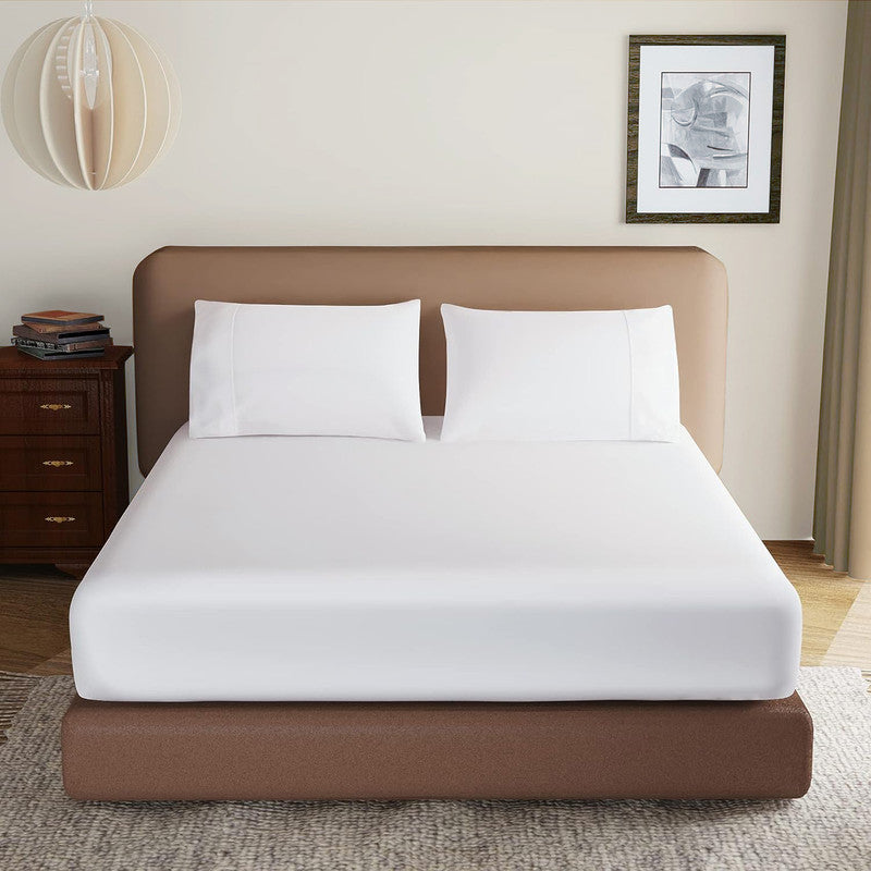 Luxury Microfiber All Round Elastic Fitted Bedsheets with 2 Pillow Covers | 10 Inch Deep Pocket Wrinkle, Fade, Stain Resistant (White)