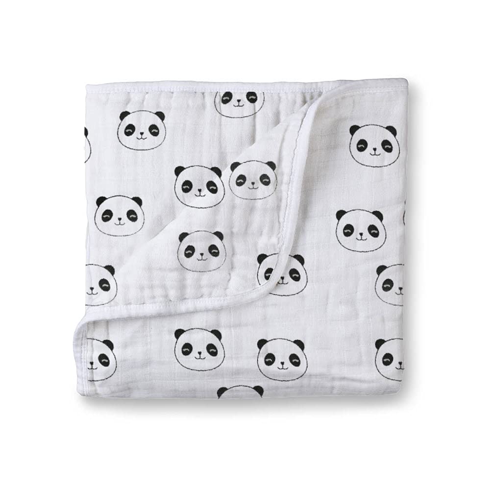 Muslin Cotton 4-Layer Baby Quilt / Dream Blanket | Lightweight Nursery & Crib Blanket for Newborn to 5 Years | For Boys & Girls | 45 x 45 Inch | Baby Shower Gift | Panda