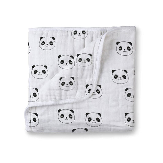 Muslin Cotton 4-Layer Baby Quilt / Dream Blanket | Lightweight Nursery & Crib Blanket for Newborn to 5 Years | For Boys & Girls | 45 x 45 Inch | Baby Shower Gift | Panda