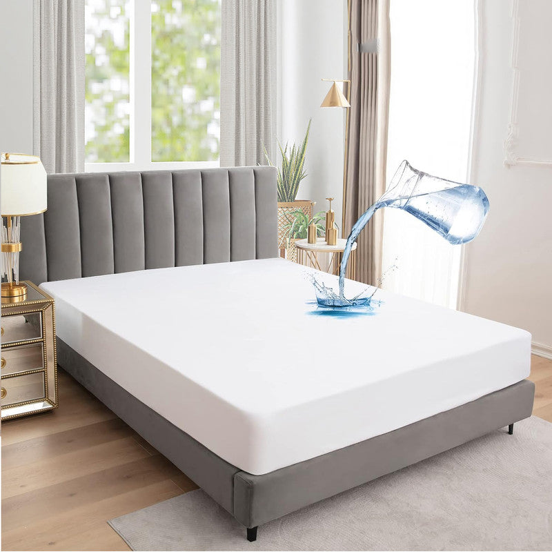 100% Waterproof Mattress Protector | Soft Terry Cotton | Elastic Fitted Bed Cover | White