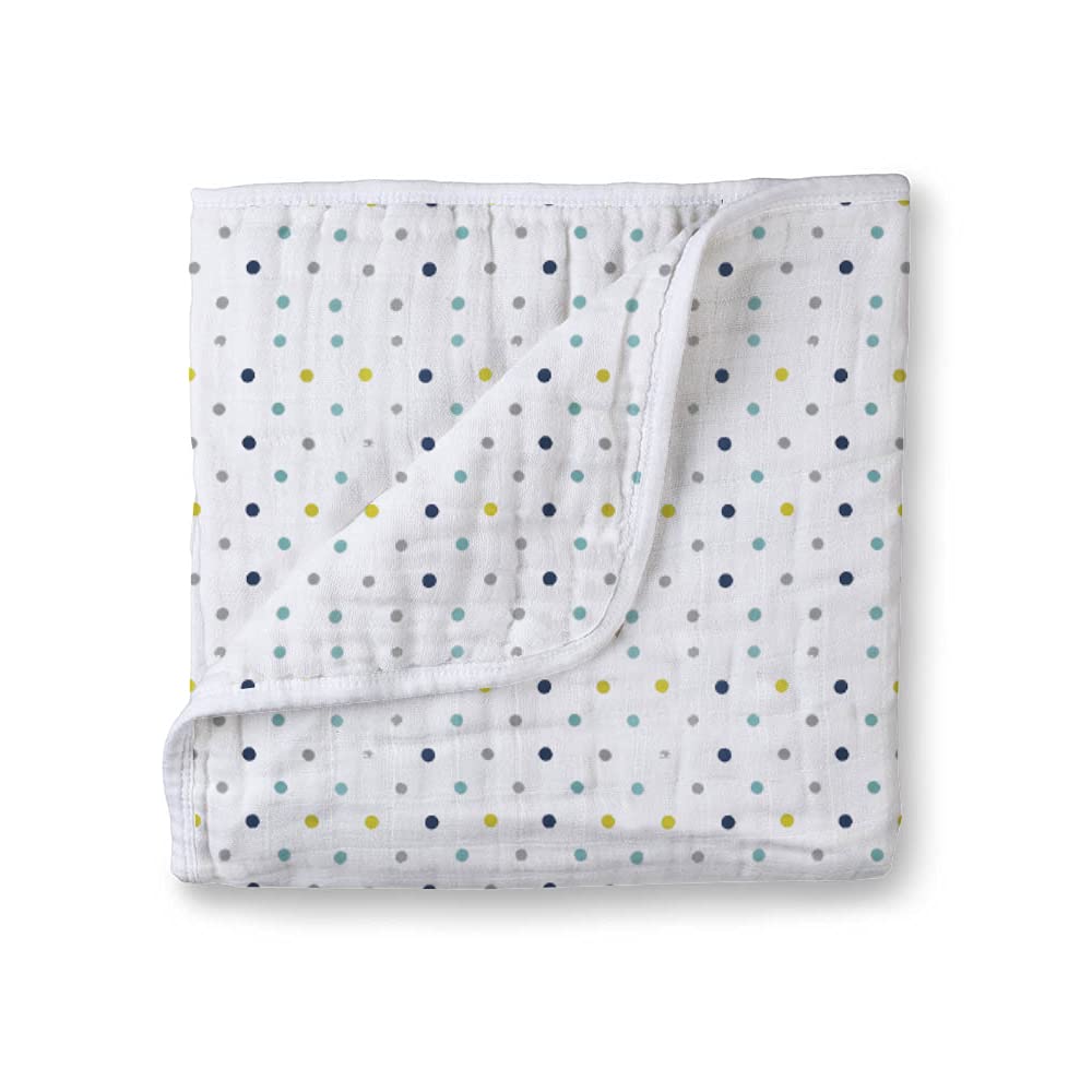 Muslin Cotton 4-Layer Baby Quilt / Dream Blanket | Lightweight Nursery & Crib Blanket for Newborn to 5 Years | For Boys & Girls | 45 x 45 Inch | Baby Shower Gift | Multi Dot