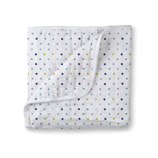 Muslin Cotton 4-Layer Baby Quilt / Dream Blanket | Lightweight Nursery & Crib Blanket for Newborn to 5 Years | For Boys & Girls | 45 x 45 Inch | Baby Shower Gift | Multi Dot