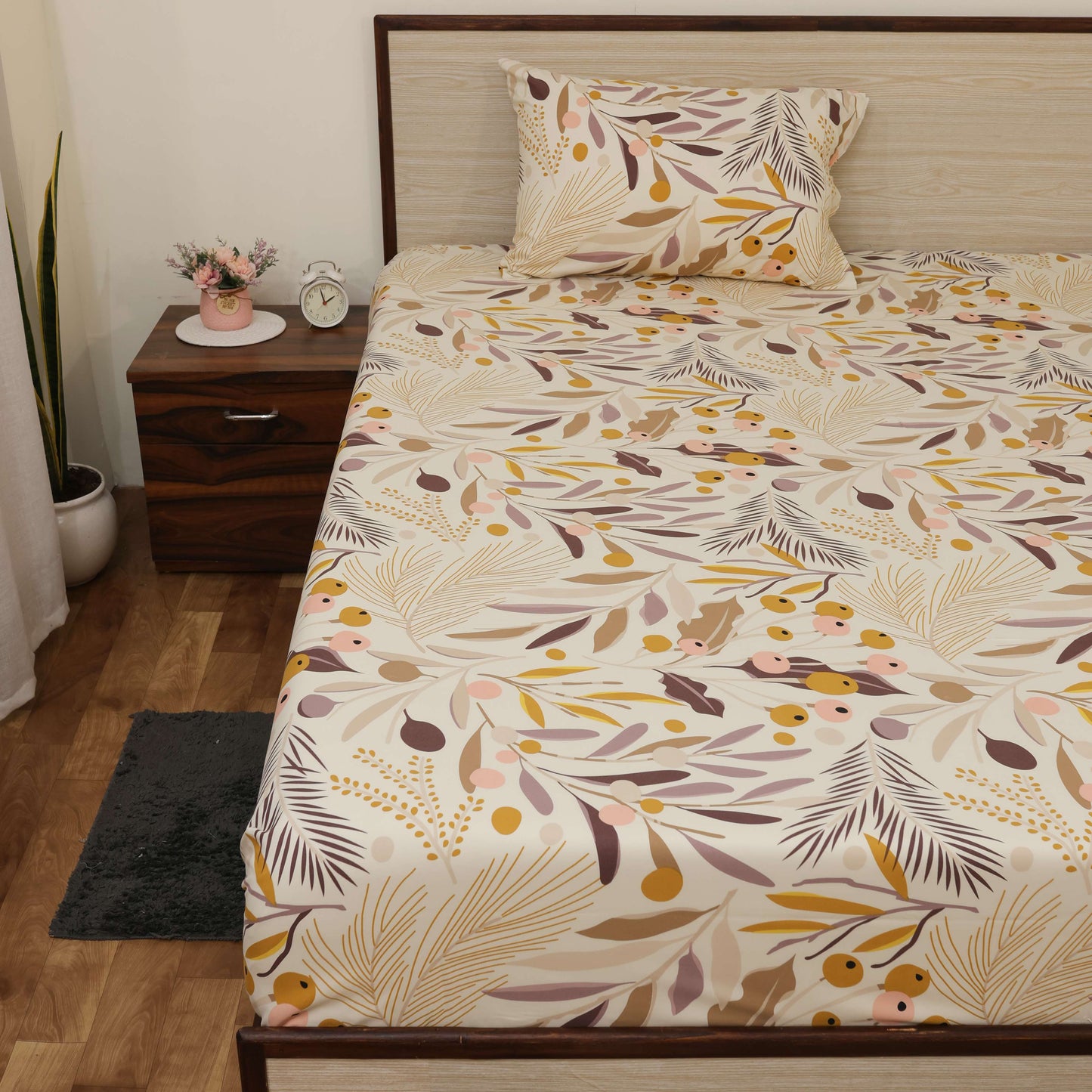 Luxury 1800 Brushed Microfiber 4PCs Printed Bedsheet chadar Set - Soft and Breathable - 1 Flat Sheet, 1 Fitted Sheet with 2 Pillow Cover - 10" Drop (Floral Harmony Print)