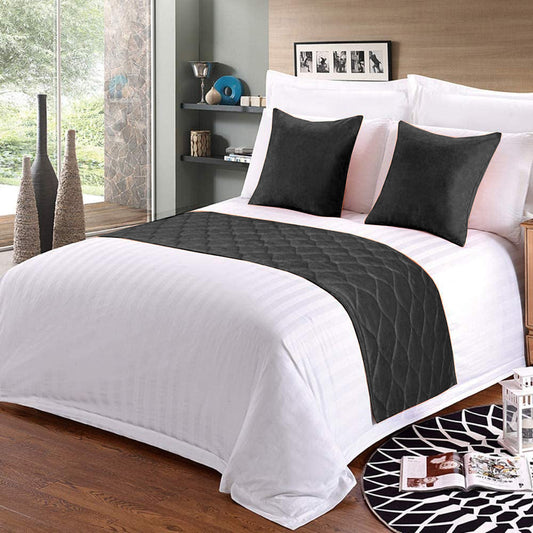 100% Microfiber Bed Runner with 2 Matching Cushion Covers | Decorative Bed Scarf & Protector Slipcover for Bedrooms, Hotels & Guest Rooms - Dark Grey