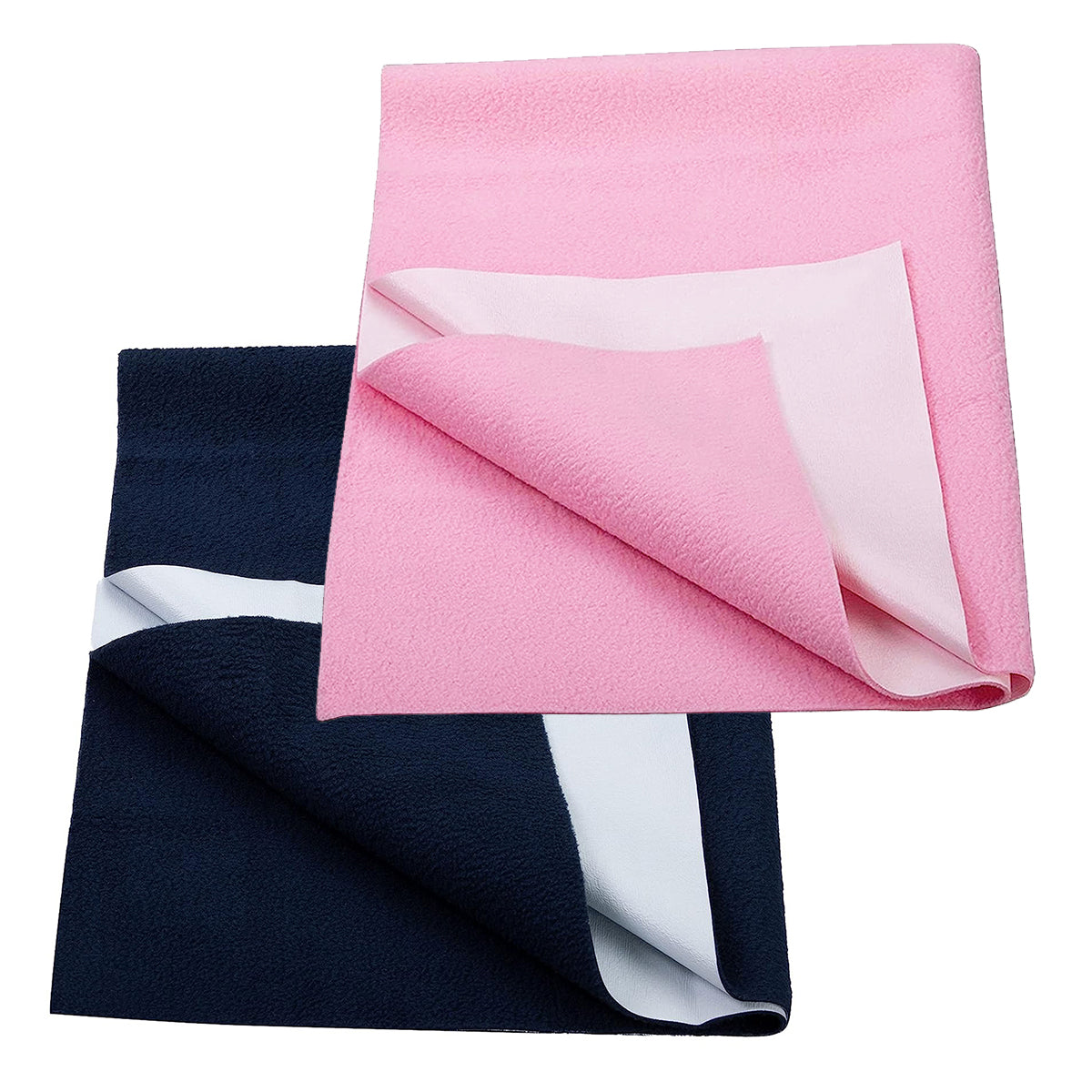 Baby Dry Sheet – Extra Absorbent, Quick Dry, Anti-Pilling Fleece | Reusable Cotton Bed Protector | Large 100×140 cm - Baby Pink/Navy Blue