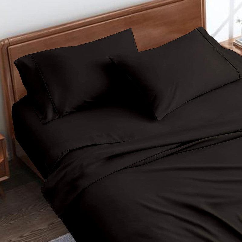 Premium 100% Giza Cotton Flat Bedsheet with 2 Pillow Covers | 400 TC Super Soft & Cooling Luxury Hotel Quality | 3-Piece Chadar Set (Chocolate)